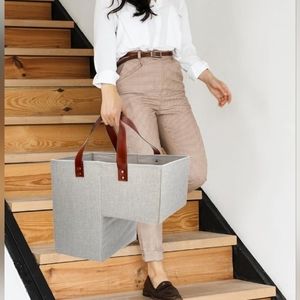 Foldable Grey Stair Basket with Handles
